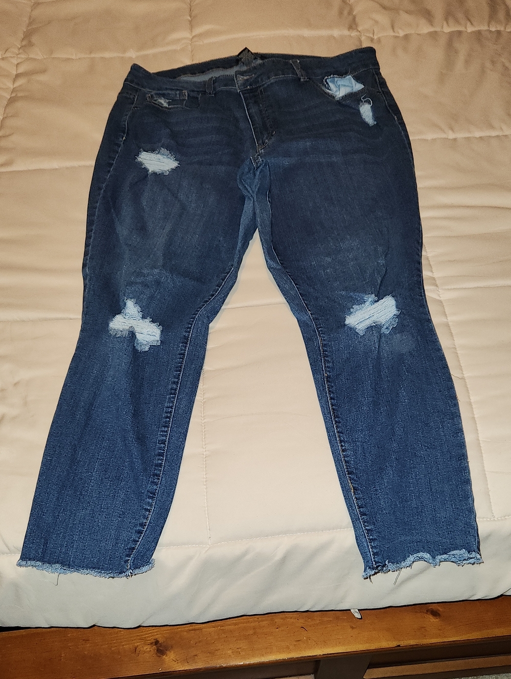 d. jeans Dark Blue Distressed Ankle Cropped Jeans